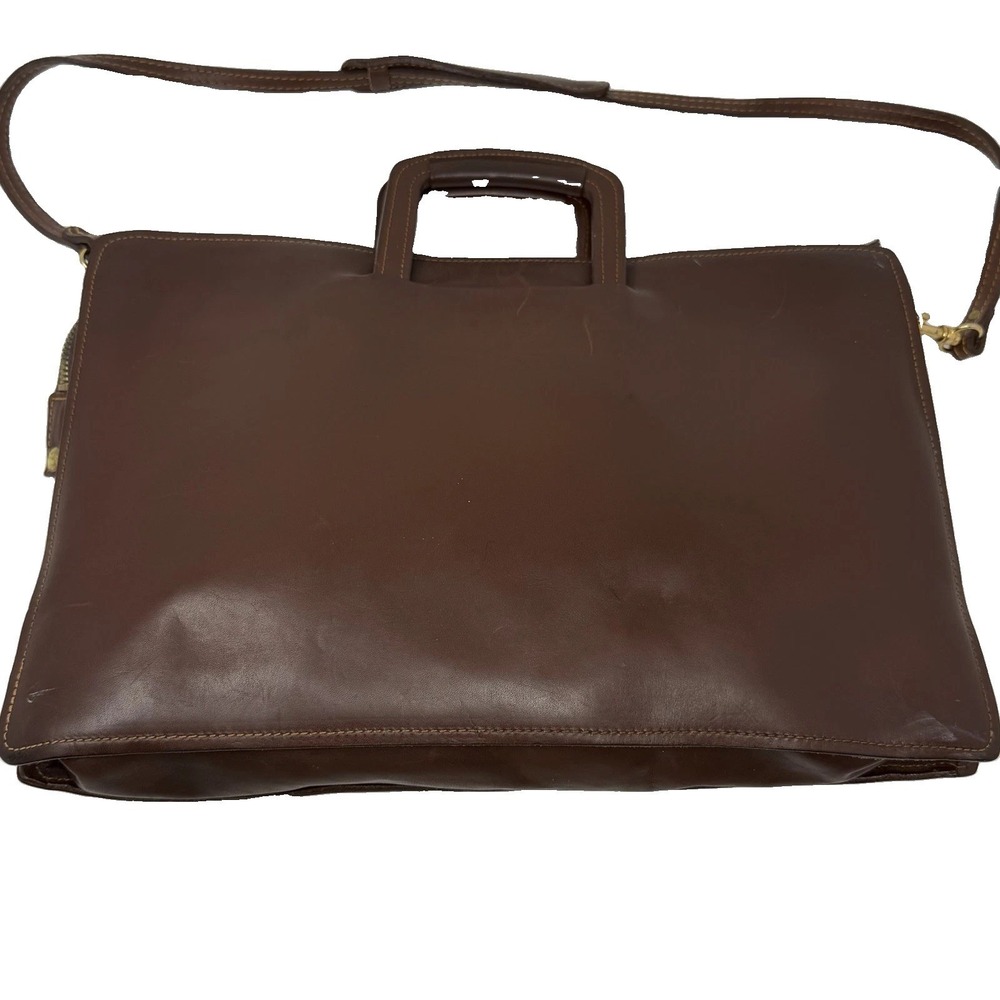 Vintage Leather Briefcase Brown Attache Portfolio Bag Shoulder Strap 60s 70s‎